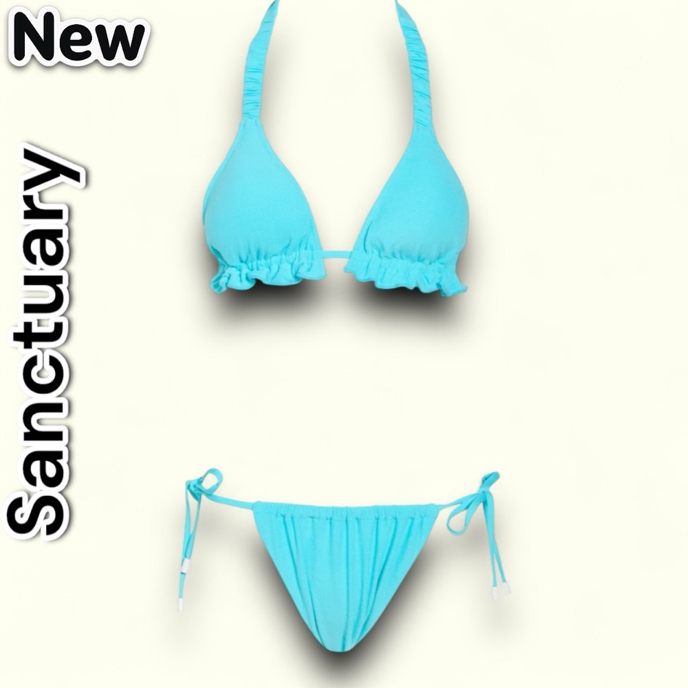 New NWT Women's Sanctuary Halter Two-Piece Swimsuit Blue Curacao - Medium